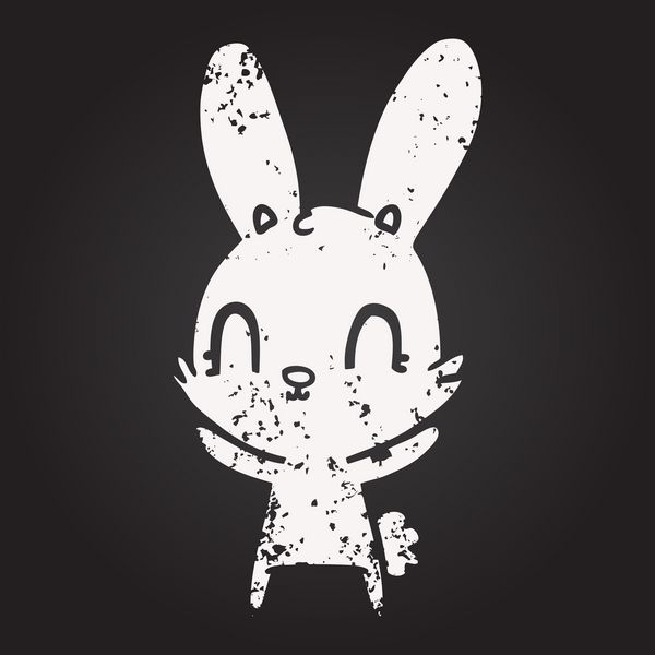 Bir insan tarafından çizilmiş kara tahta tebeşir şirin çizgi film tavşanı.