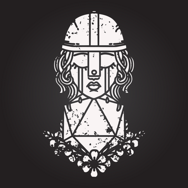 Kara tahta tebeşiri Siyah ve Beyaz Dövme stili. Ağlayan insan dövüşçüsü. Doğal D20 ruloyla bir insan tarafından çizilmiş.