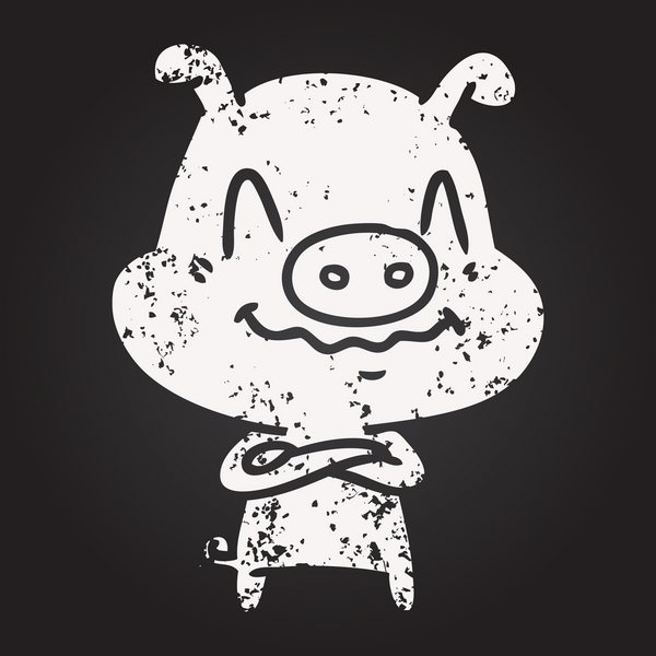 Karatahta tebeşiri bir insan tarafından çizilmiş sinirli çizgi film domuzu.