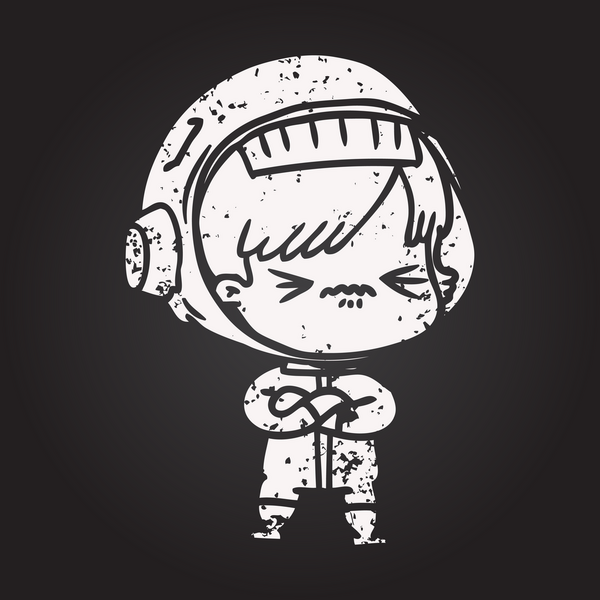 Karatahta tebeşiri kızgın çizgi film kızı bir insan tarafından çizilmiş.