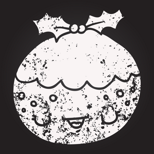 Karatahta tebeşir şirin bir karikatür noel pudingi bir insan tarafından çizilmiş.