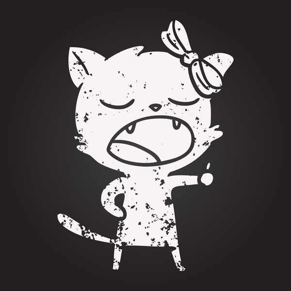 Bir insan tarafından çizilmiş kara tahta tebeşirle çizilmiş esneyen kedi.