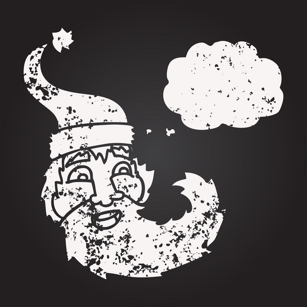 Tahta tebeşirle çizilmiş düşünce balonu Noel Baba 'sı bir insan tarafından çizilmiş.