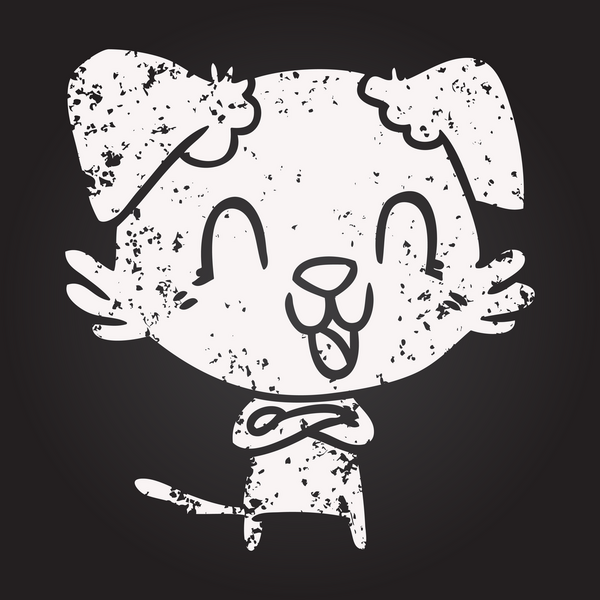 Karatahta tebeşir gülen çizgi film köpeği bir insan tarafından çizilmiş.