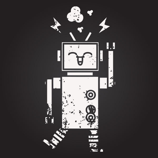 Bir insan tarafından çizilmiş bir robotun karikatürü.