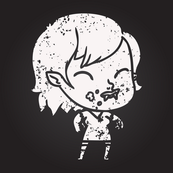 Bir insan tarafından çizilmiş yanağında kan olan karatahta tebeşirli vampir kız.