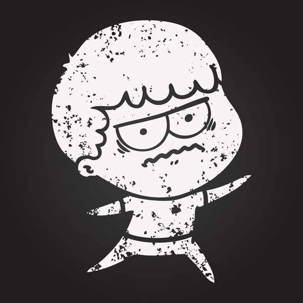 Tahta tebeşir karikatürü bir insan tarafından çizilmiş rahatsız bir adam.