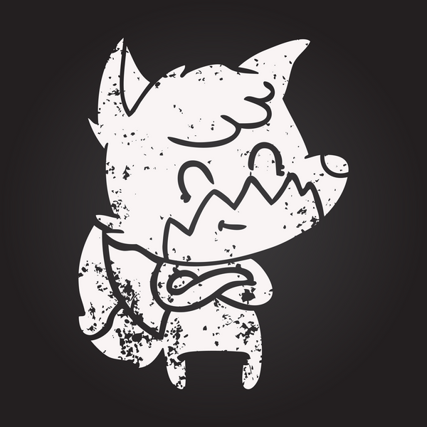 Bir insan tarafından çizilmiş kara tahta tebeşir çizgi filmi mutlu tilki