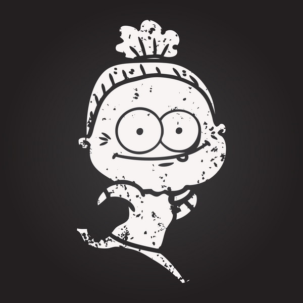 Kara tahta karikatür mutlu yaşlı kadın bir insan tarafından çizilmiş.