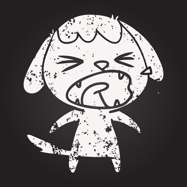 Kara tahta tebeşirle çizilmiş şirin köpek havlaması bir insan tarafından çizilmiş.