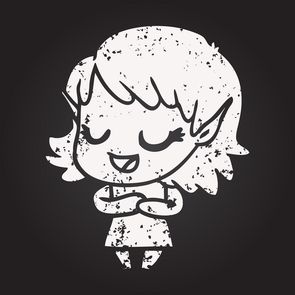 Karatahta tebeşirli mutlu elf kızı bir insan tarafından çizilmiş.