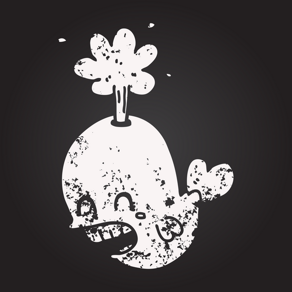 Bir insan tarafından çizilmiş karatahta balina püskürten karikatür.