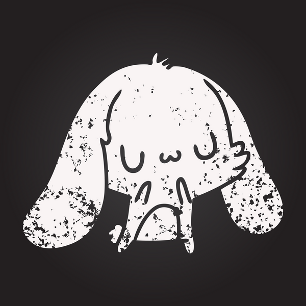 Tahta tebeşir bir insan tarafından çizilmiş kawaii sevimli kürklü tavşan çizimi