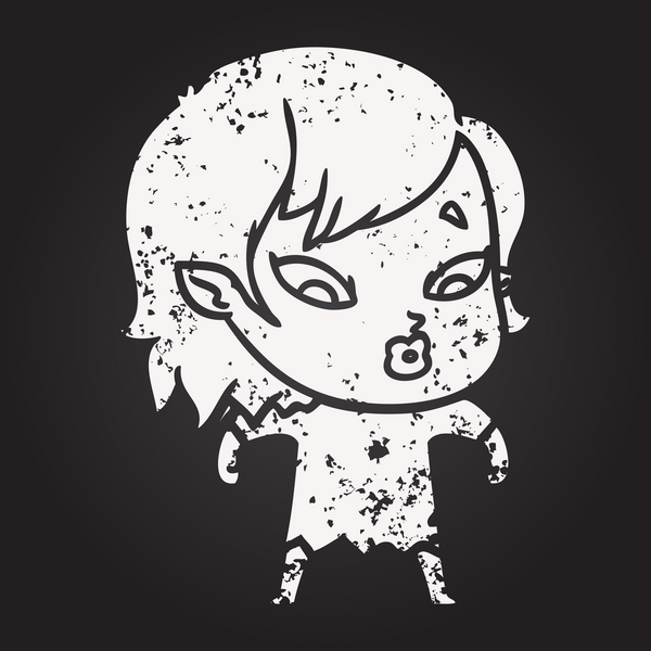 Tahta tebeşir. Bir insan tarafından çizilmiş şirin vampir kız.