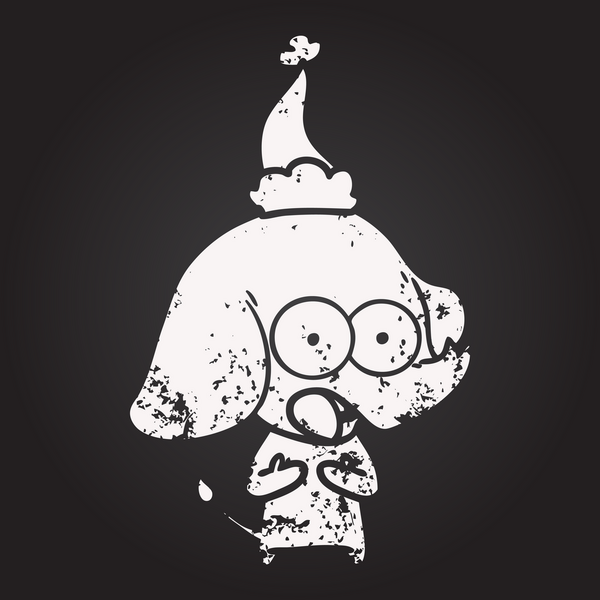 Tahta tebeşirle çizilmiş şirin bir el çizimi Noel Baba şapkası giyen bir insan tarafından çizilmiş.