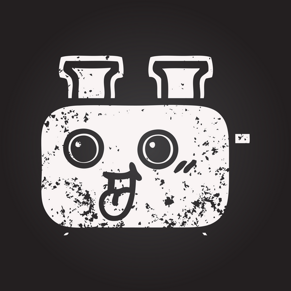 Tahta tebeşir, bir insan tarafından çizilmiş bir tost makinesinin karikatürü.