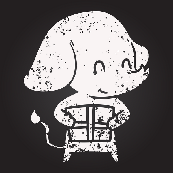 Karatahta tebeşirle çizilmiş şirin bir fil, bir insan tarafından çizilmiş.