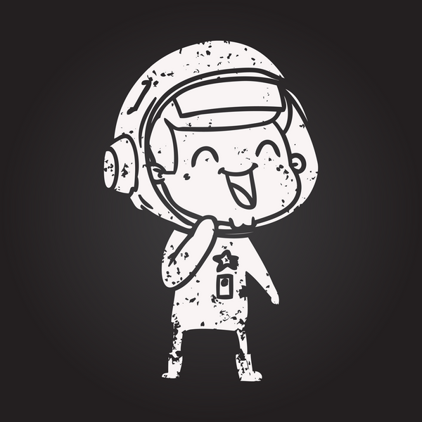 Kara tahta tebeşir mutlu çizgi film astronotu bir insan tarafından çizilmiş.