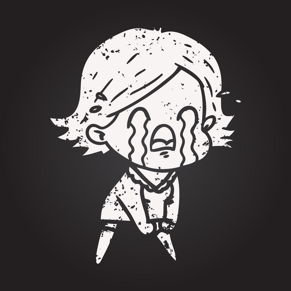 Tahta tebeşir karikatür kadın bir insan tarafından çizilmiş ağlıyor.