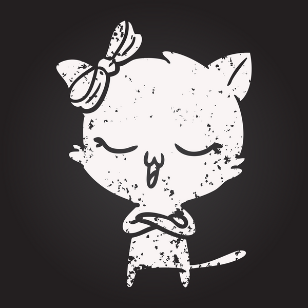 Karatahta tebeşir çizgi film kedisi. Başında bir insan resmi var.