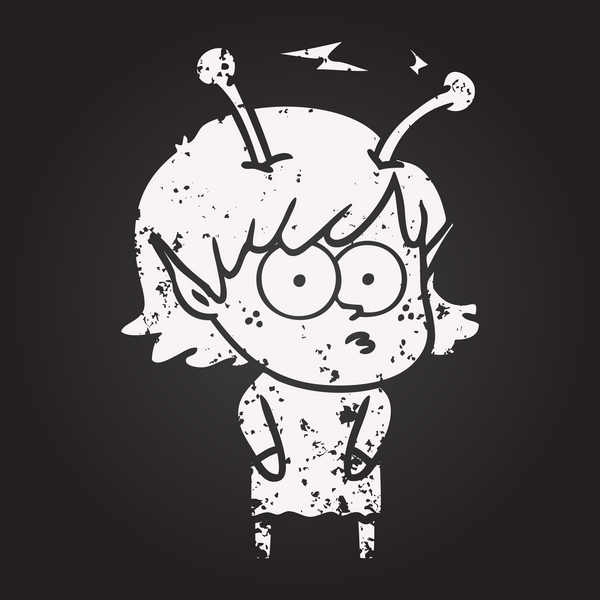 Bir insan tarafından çizilmiş kara tahta tebeşirli uzaylı kız.