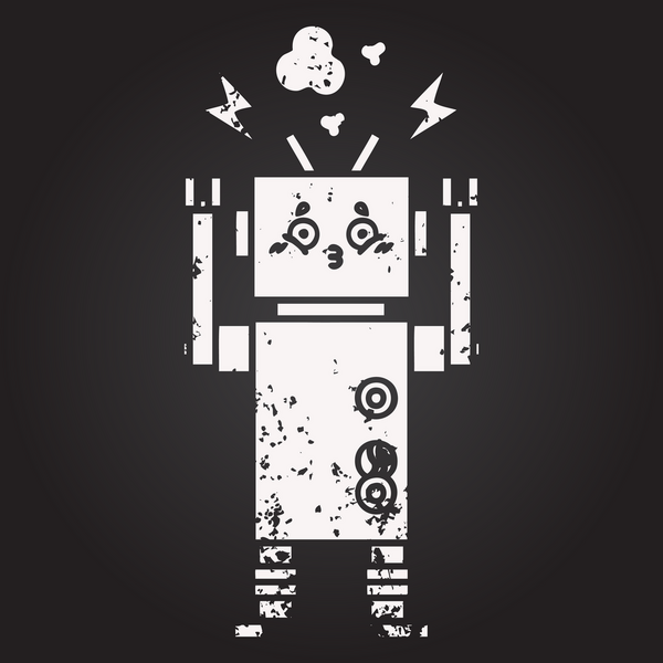 Bir insan tarafından çizilmiş bir robotun karikatürü.