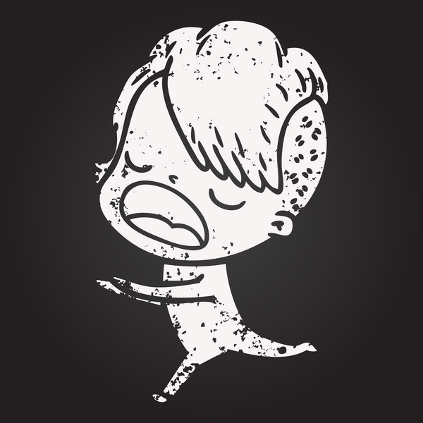 Karatahta tebeşir karikatürü. Havalı hippi kız bir insan tarafından çizilmiş.