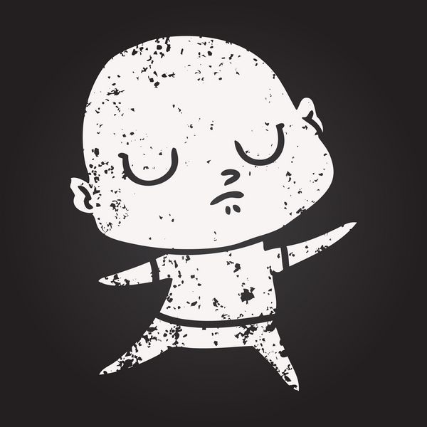 Bir insan tarafından çizilmiş karatahta tebeşirli kel adam.