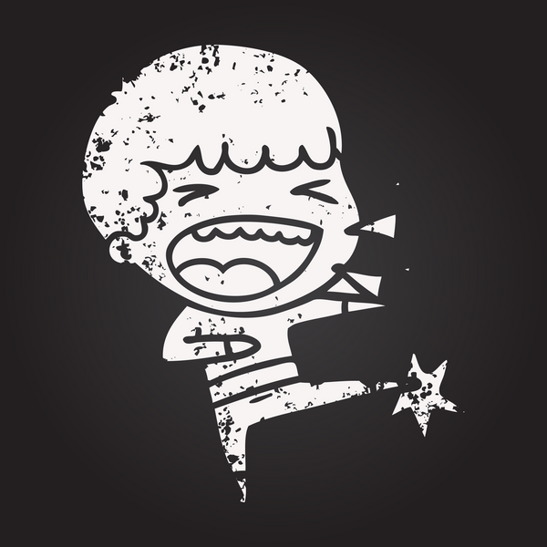 Bir insan tarafından çizilmiş kara tahta tebeşir çizgi filmi gülen adam.