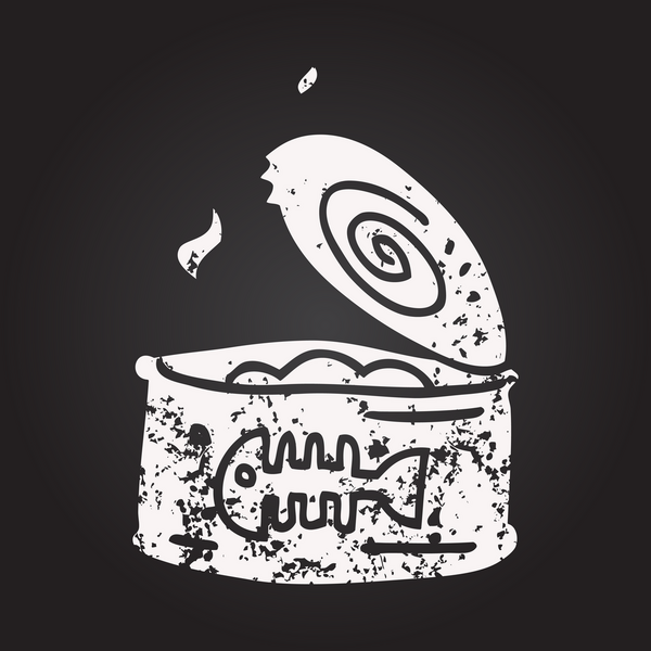 Tahta tebeşir, bir insan tarafından çizilmiş ton balığı konservesi.