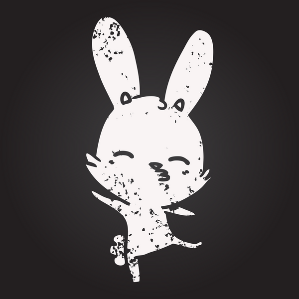 Bir insan tarafından çizilmiş kara tahta tebeşir meraklı tavşan çizgi filmi.