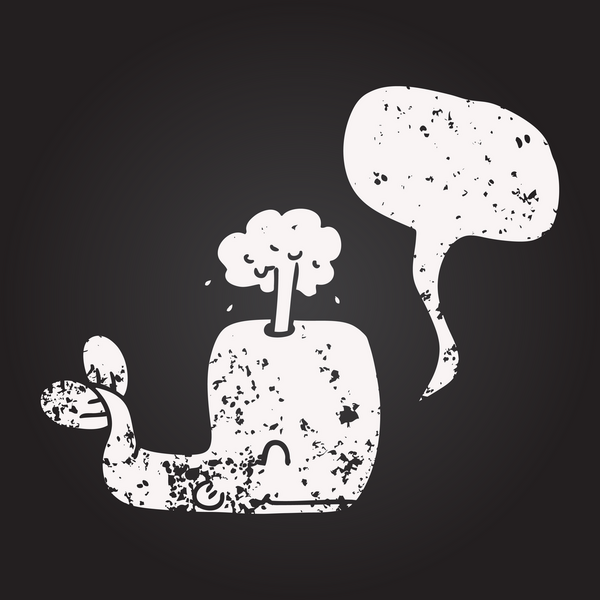 Tahta tebeşir serbest konuşma balonu çizilmiş balina bir insan tarafından çizilmiş su püskürtüyor