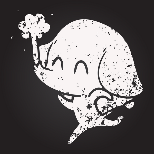 Karatahta tebeşirle şirin bir fil insan tarafından çizilmiş su püskürtüyor.