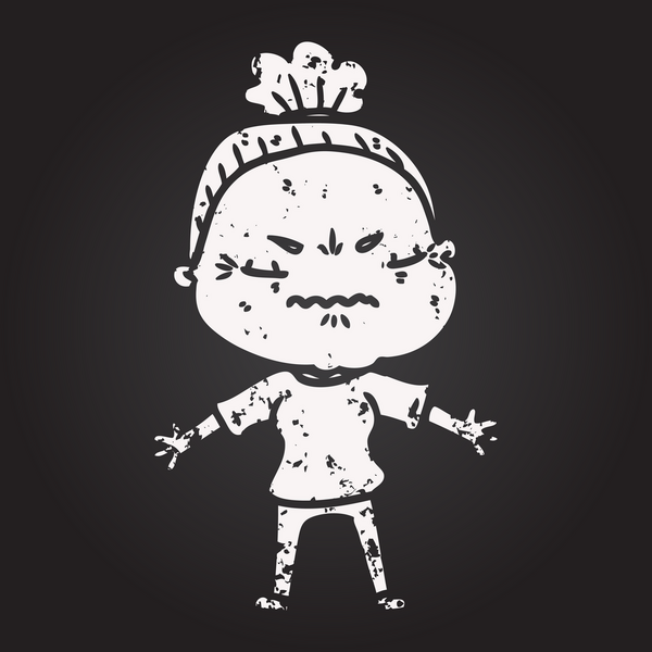 Tahta tebeşir karikatürü bir insan tarafından çizilmiş yaşlı bir kadın tarafından rahatsız edildi.