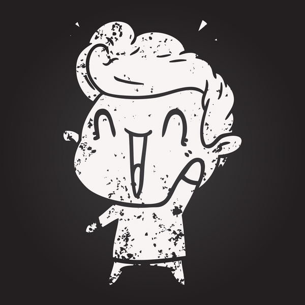 Tahta tebeşir karikatürü bir insan tarafından çizilmiş heyecanlı bir adam