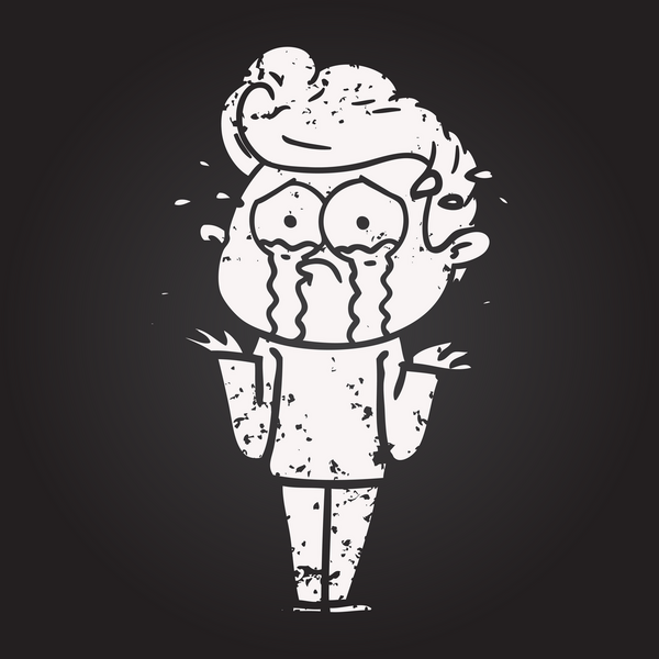 Bir insan tarafından çizilmiş karatahta karikatür ağlayan adam