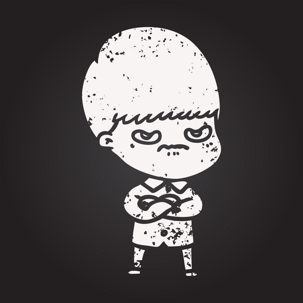 Karatahta tebeşiri bir insan tarafından çizilmiş çizgi film çocuğu.