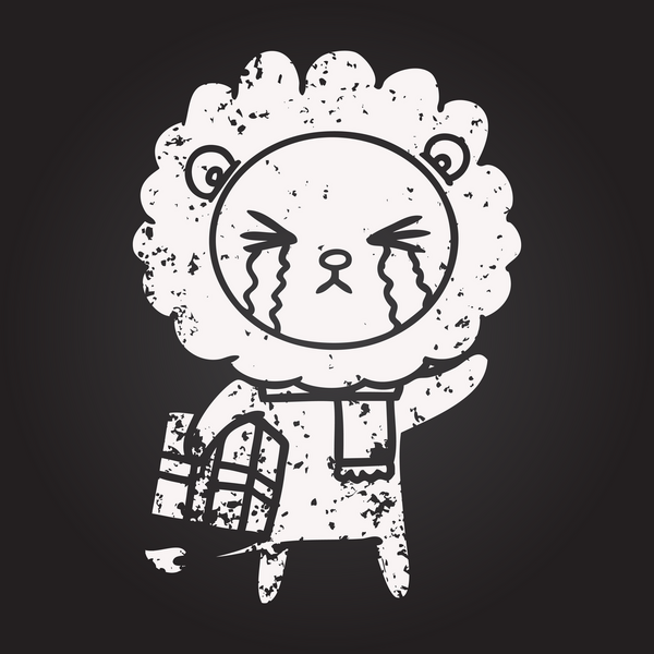 Bir insan tarafından çizilmiş karatahta karikatür ağlayan aslan.