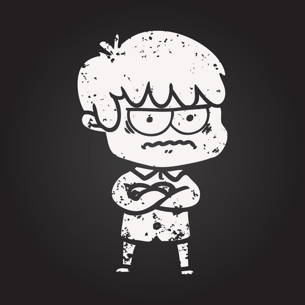 Karatahta tebeşiri bir insan tarafından çizilmiş çizgi film çocuğu.