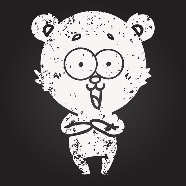 Kara tahta tebeşir gülen oyuncak ayı çizgi filmi bir insan tarafından çizilmiş.