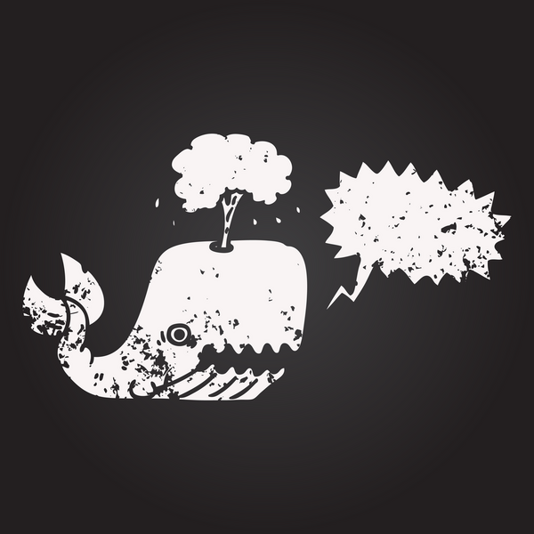 Tahta tebeşir serbest konuşma balonu çizilmiş balina bir insan tarafından çizilmiş su püskürtüyor