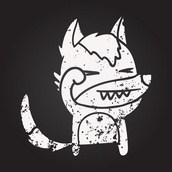 Bir insan tarafından çizilmiş kara tahta tebeşir yorgun kurt çizgi filmi.