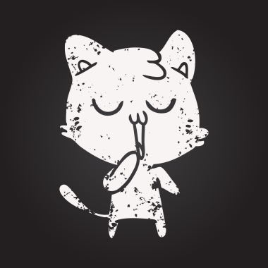 Kara tahta tebeşir çizgi film kedisi bir insan tarafından çizilmiş.