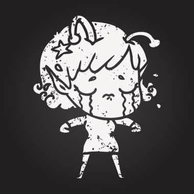 Tahta tebeşir karikatür ağlayan uzaylı kız bir insan tarafından çizilmiş.