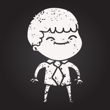 Bir insan tarafından çizilmiş kara tahta tebeşir çizgi filmi mutlu çocuk