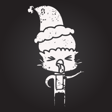 Kara tahta tebeşirle çizilmiş el çizimi Noel Baba şapkası takan bir insan tarafından çizilmiş.