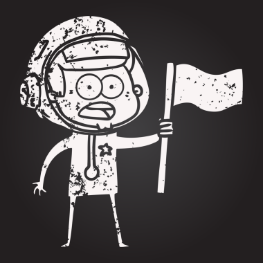 Tahta tebeşir karikatürü bir insan tarafından çizilmiş astronot bayrağını şaşırttı