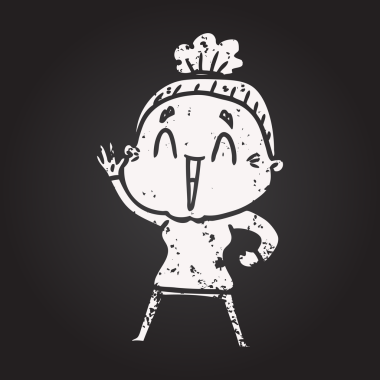 Karatahta karikatür mutlu yaşlı kadın bir insan tarafından çizilmiş.