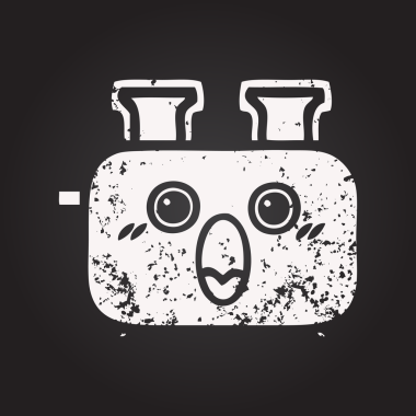 Tahta tebeşir, bir insan tarafından çizilmiş bir tost makinesinin karikatürü.