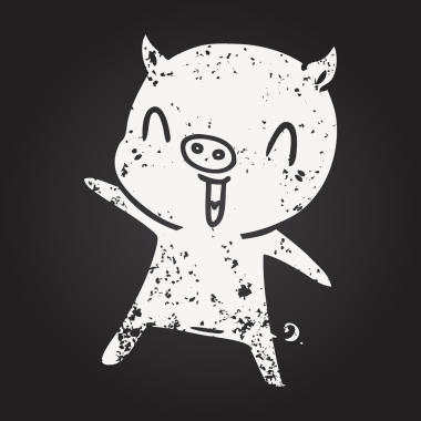 Bir insan tarafından çizilmiş kara tahta tebeşir çizgi film domuz dansı.